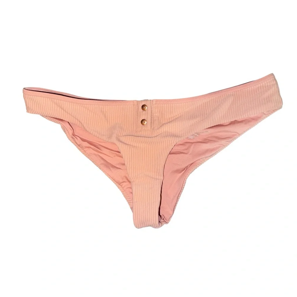 FRANKIES BIKINIS Alana Ribbed Vintage Pink Rose Bikini Bottoms (ONLY) Large